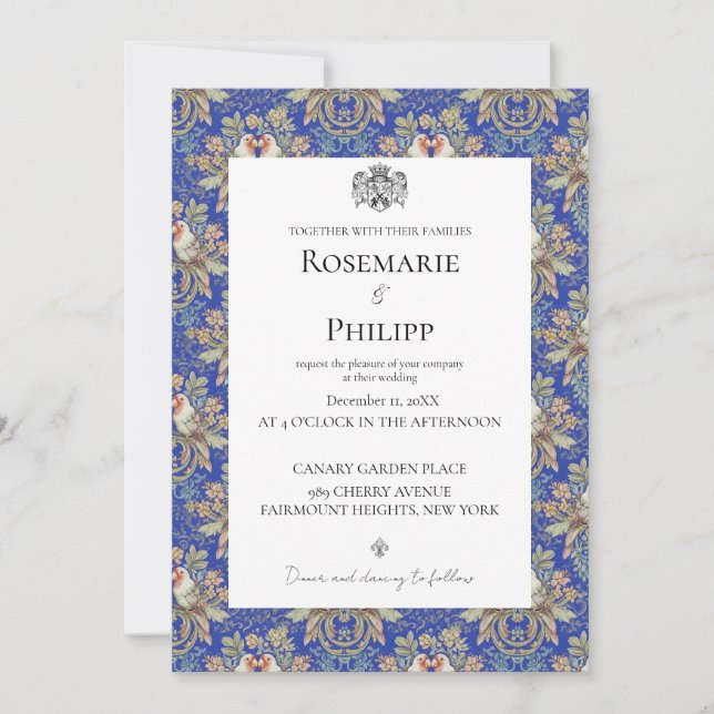Invitation Royal Blue Gorgeous Lovebirds Mariage photo person (Devant)