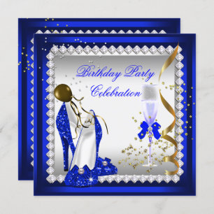 Invitation Royal Blue Heels Gold Champagne fête d'anniversair
