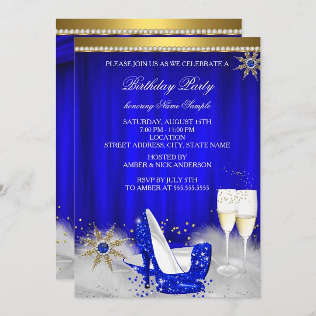 Invitation Royal Blue High Heures Snowflake Gold Champagne (Devant / Derrière)