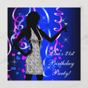 Invitation Royal Blue Hot Pink 21e fête d'anniversaire