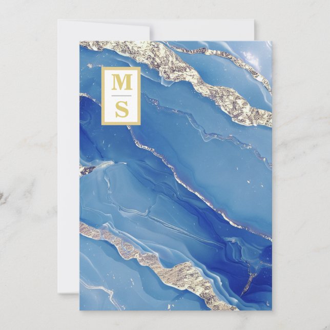 Invitation *~ Royal Blue Initials Agate QR AR66 RSVP Mariage (Devant)