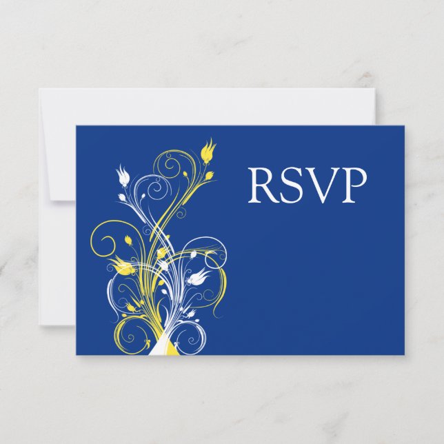 Invitation Royal Blue, Jaune, Blanc Floral Wedding RSVP (Devant)