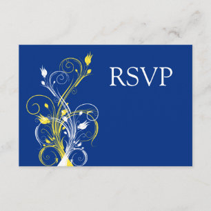 Invitation Royal Blue, Jaune, Blanc Floral Wedding RSVP