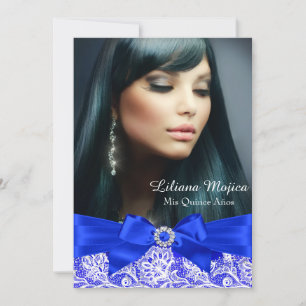 Invitation Royal Blue Lace & Jewel Bow Quinceanera