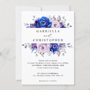 Invitation Royal Blue Lilac Purple Floral Mariage