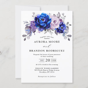 Invitation Royal Blue Lilac Purple Floral Mariage