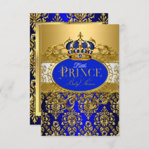 Invitation Royal Blue Little Prince Baby shower de la Couronn