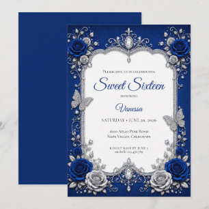 Invitation Royal Blue Luxe Argent Sweet 16
