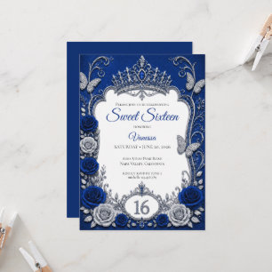 Invitation Royal Blue Luxe Argent Sweet 16