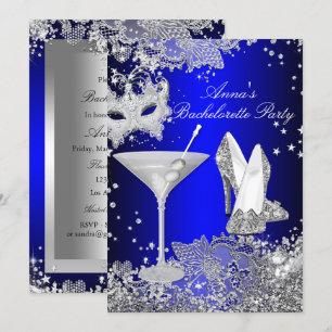 Invitation Royal Blue Mask & Jewel Lace Bachelorette Party