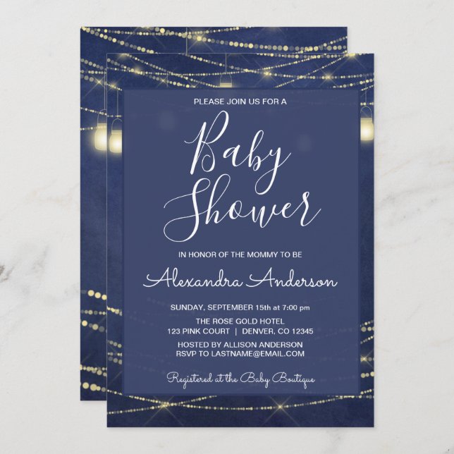 Invitation Royal Blue Mason Jars Boy's Baby shower Party (Devant / Derrière)
