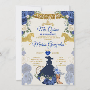 Invitation Royal Blue Mis Quince 15 Anos Gold Crown