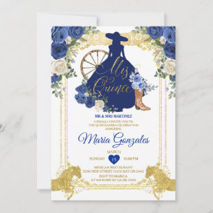 Invitation Royal Blue Mis Quince 15 Anos Gold Parties scintil