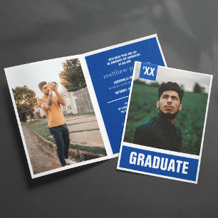 Invitation Royal Blue Modern Textured Photo Graduation