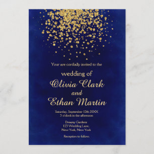 Invitation Royal Blue moderne avec Gold Confetti