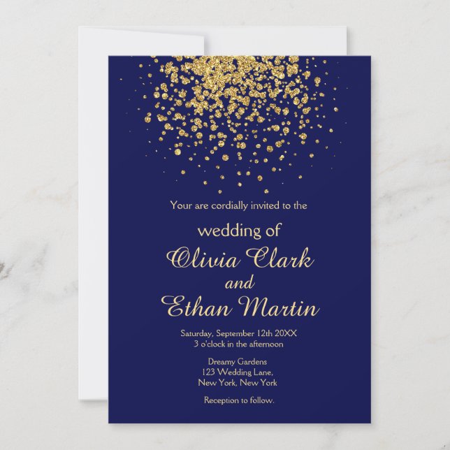 Invitation Royal Blue moderne avec un brin d'or (Devant)