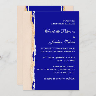 Invitation Royal Blue moderne et Rose Gold Mariage