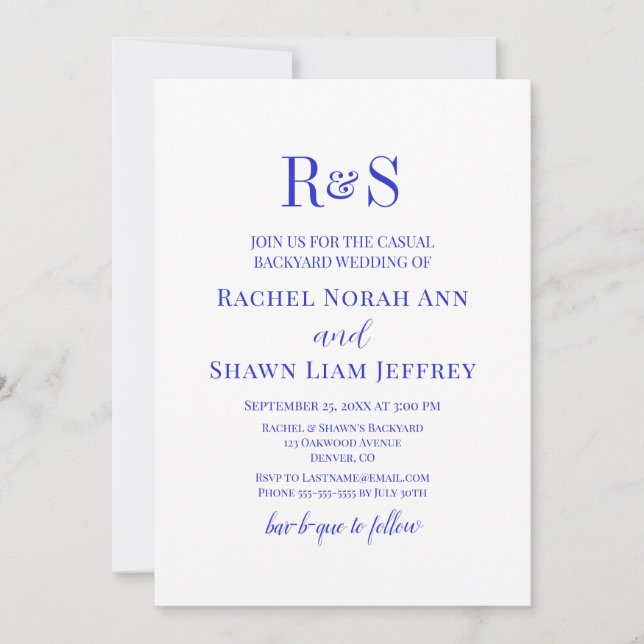 Invitation Royal Blue moderne Monogram Jardin Mariage (Devant)