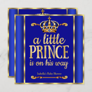 Invitation Royal Blue Navy Gold Prince sur son chemin Baby sh