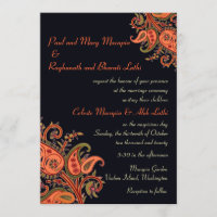 Royal Blue Orange Paisley Floral Mariage indien