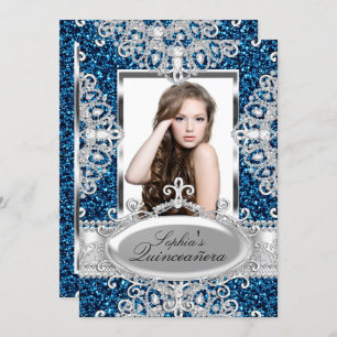 Invitation Royal Blue Parties scintillant Diamond Glamor Quin