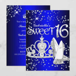 Invitation Royal Blue Parties scintillant Tiara & Heels Sweet
