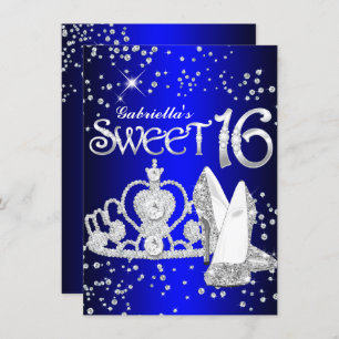 Invitation Royal Blue Parties scintillant Tiara & Heels Sweet