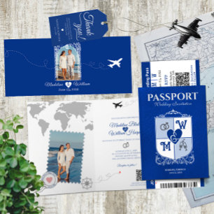 Invitation Royal Blue Passport Style Destination Mariage