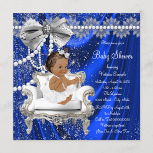 Invitation Royal Blue Pearl Chaire Ethnic Girl Baby shower