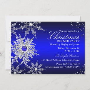 Invitation Royal Blue Pearl Flocon de neige Dîner de Noël