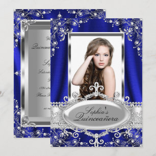 Invitation Royal Blue Pearl Silk Glamor Vintage Quinceanera
