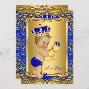 Invitation Royal Blue Prince Baby shower de la couronne Blond