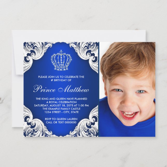 Invitation Royal Blue Prince fête d'anniversaire (Devant)