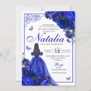 Invitation Royal Blue Princess & Butterflies Quinceañera
