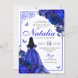 Invitation Royal Blue Princess & Butterflies Quinceañera