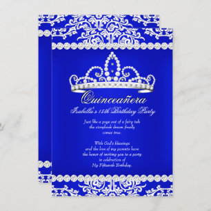 Invitation Royal Blue Quinceanera 15e anniversaire fête Tiara