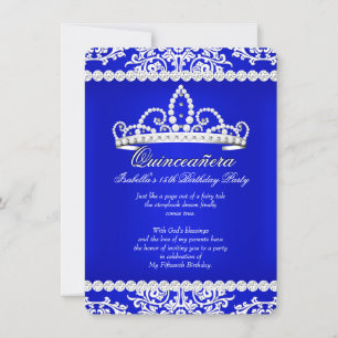 Invitation Royal Blue Quinceanera 15e anniversaire fête Tiara