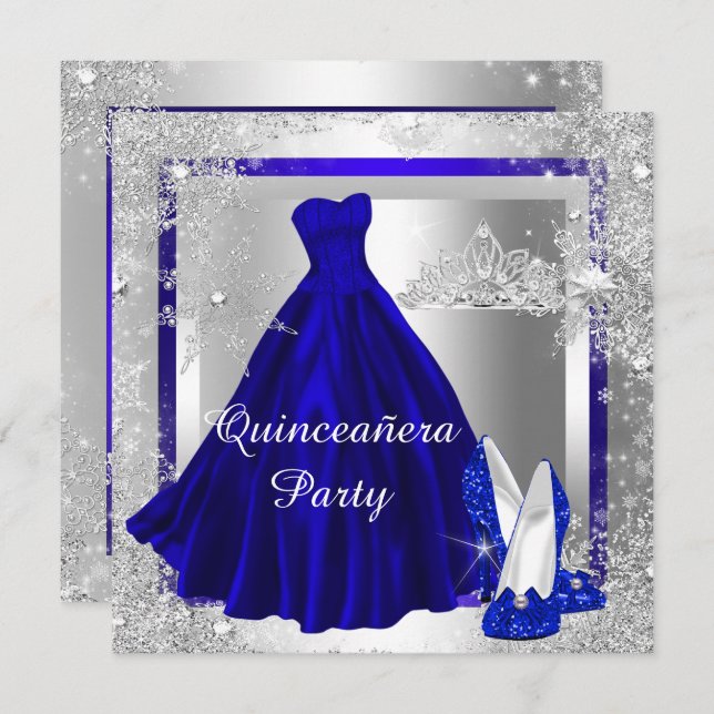 Invitation Royal Blue Quinceanera 15e Elite Élégant parti (Devant / Derrière)