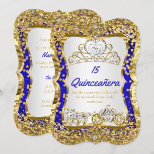 Invitation Royal Blue Quinceanera Magique Tiara Gold