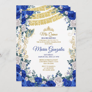 Invitation Royal Blue Quinceanera Mexicaine fille 15e anniver