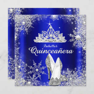 Invitation Royal Blue Quinceanera Silver Tiara 15e anniversai