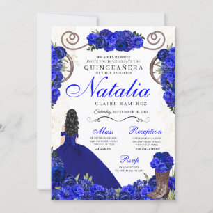 Invitation Royal Blue Ranchero Princess Quinceanera