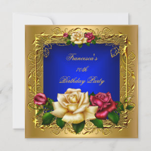 Invitation Royal Blue Red Cream Rose Gold Elegant Anniversair