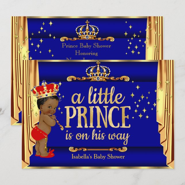 Invitation Royal Blue Red Drapes Prince Baby shower Ethnique (Devant / Derrière)