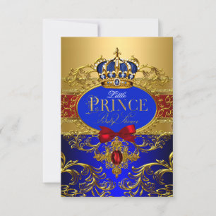 Invitation Royal Blue Red Little Prince Baby shower de la Cou