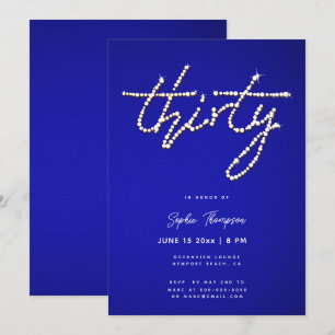 Invitation Royal Blue Rhinestones Calligraphie 30e anniversai