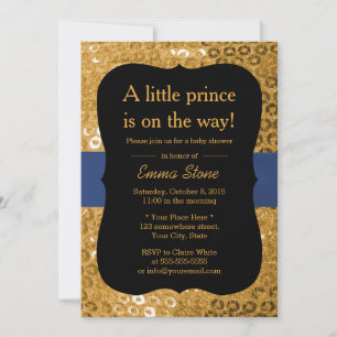 Invitation Royal Blue Ribbon Black & Gold Baby shower