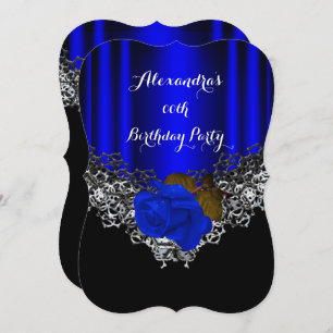 Invitation Royal Blue Rose Anniversaire de fête Dentelle Blac