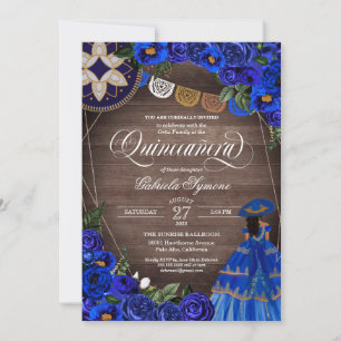 Invitation Royal Blue Rose Charro/Mariachi Rustic Quinceanera