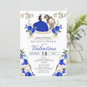 Invitation Royal Blue Rose Cowgirl Western Ranch Quinceañera